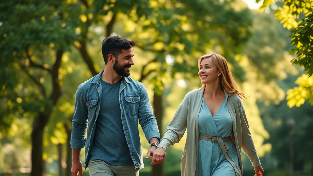 neurodiverse couple adapting strategies, walking outdoors and communicating supportively