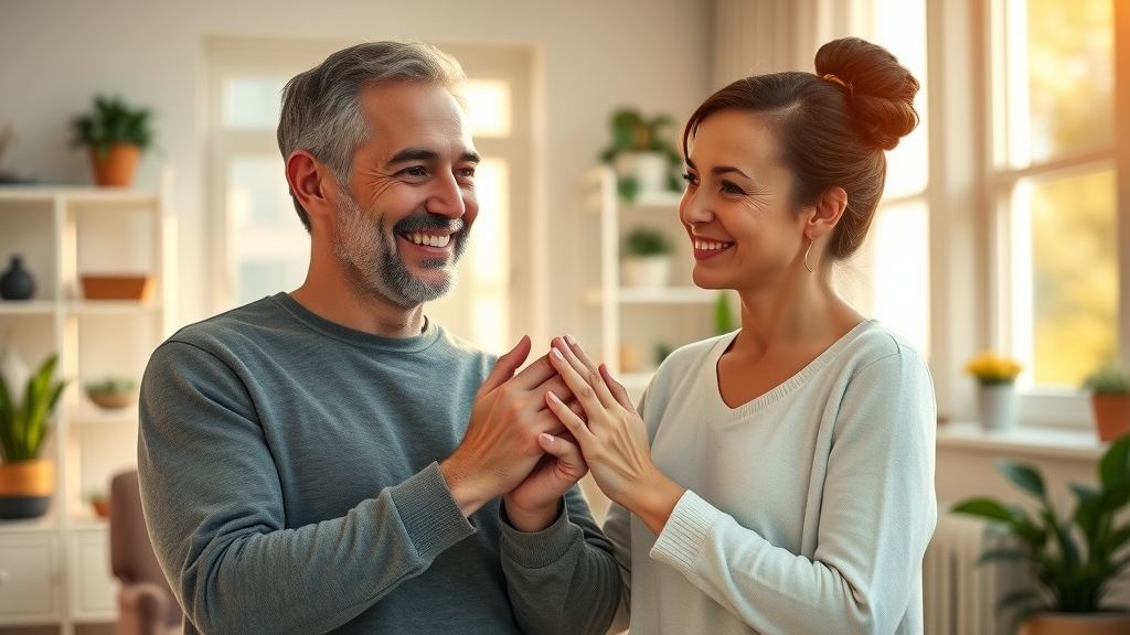 neurodiverse couple holding hands after successful therapy, feeling hopeful