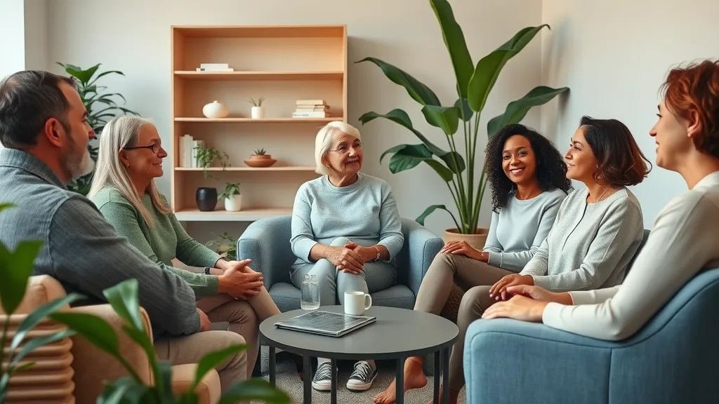 diverse group therapy session in a modern counselling centre — talking therapies and professional counselling services