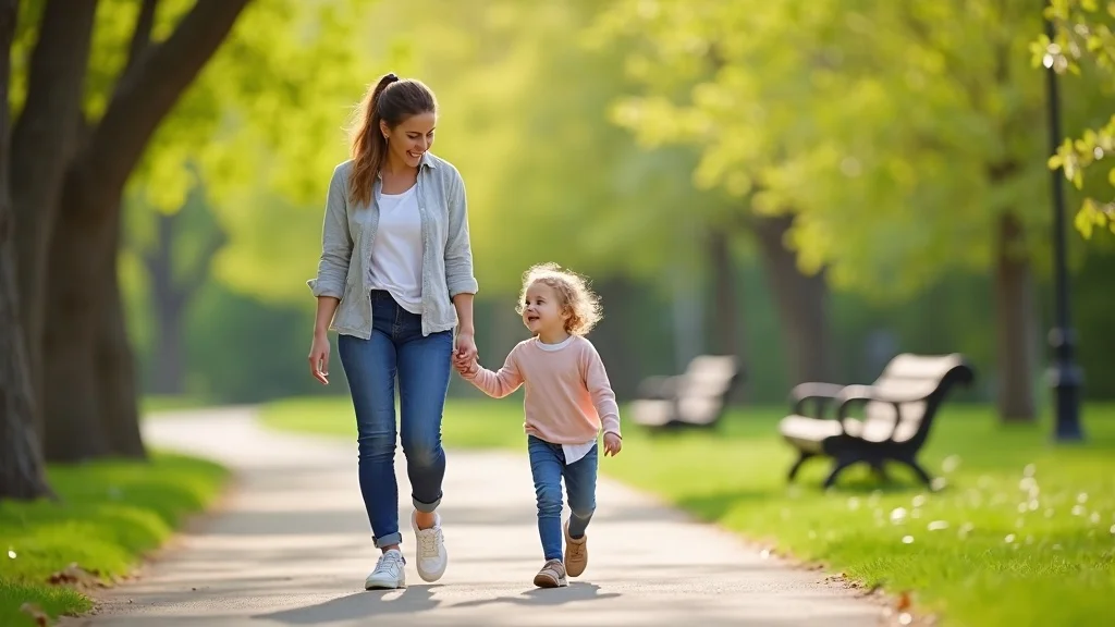 Hopeful step parent gently holding child's hand in Brighton park, symbolising support and new beginnings in blended families – step parent counselling