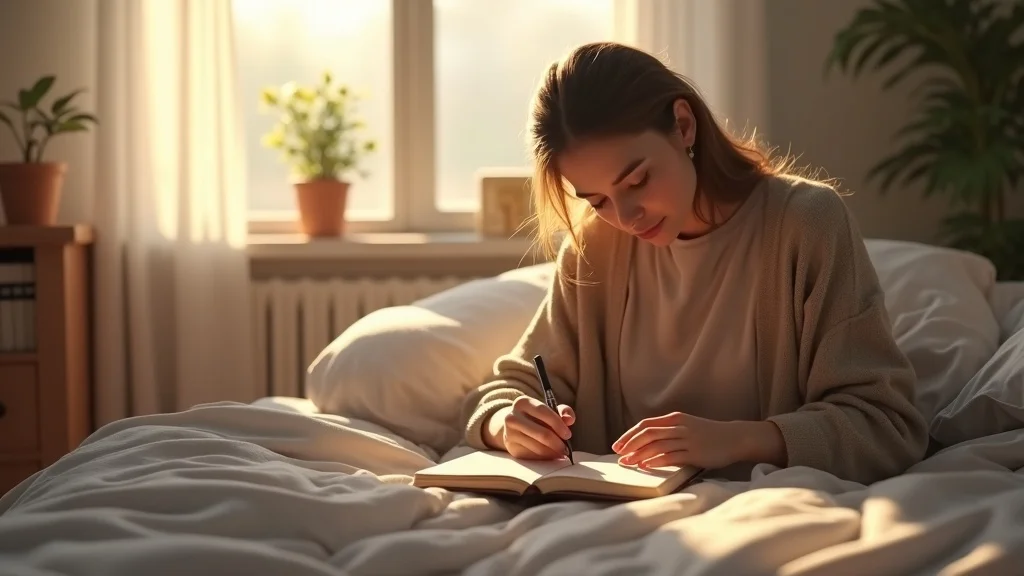 Person journaling quietly at home as part of gentle self-reflection with cognitive-behavioural therapy techniques for addiction recovery
