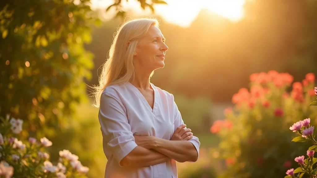 Caregiver pausing in sunlit garden, representing resilience and the small reminders that sustain emotional well-being in caregiving relationships.