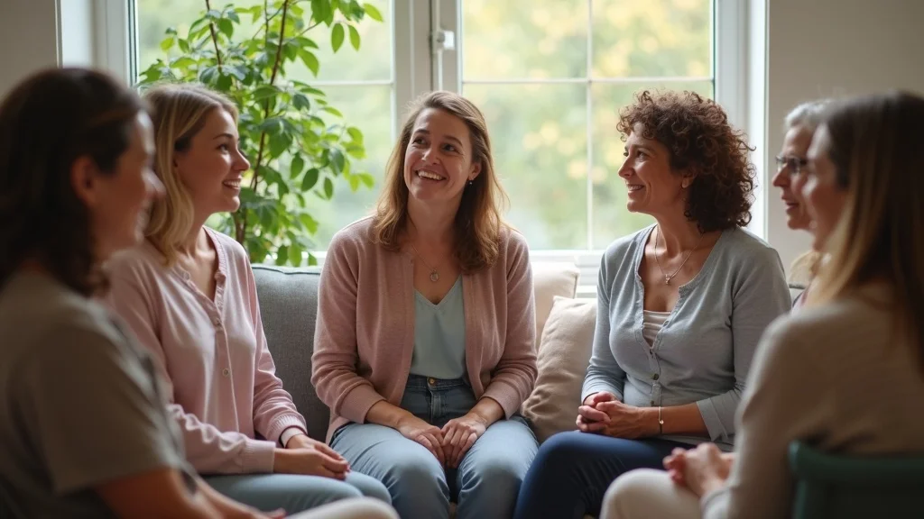 Women supporting each other in group perimenopause counselling session in Brighton community centre