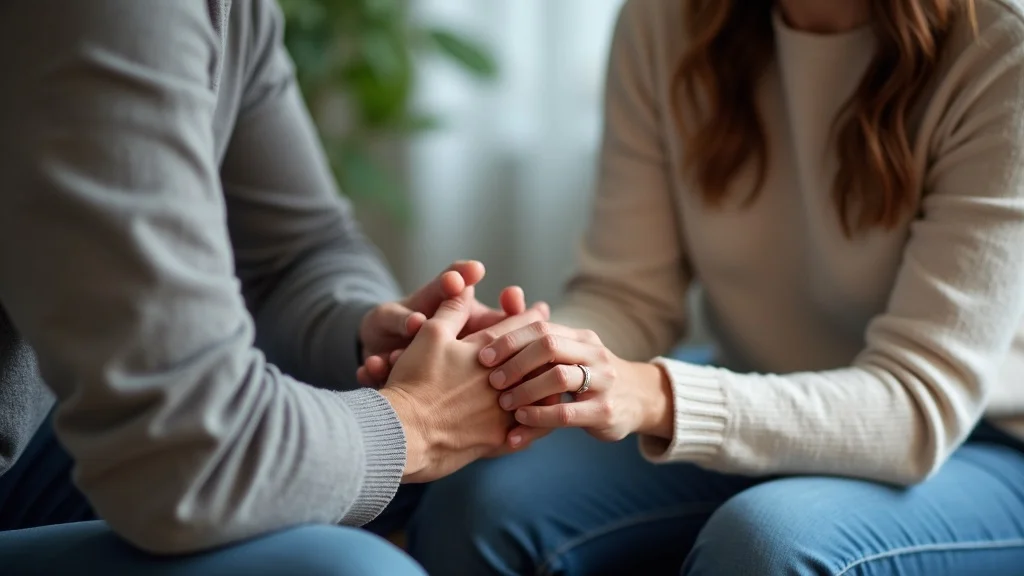 Supportive couples therapy session using cognitive-behavioural therapy to foster connection and trust in addiction recovery