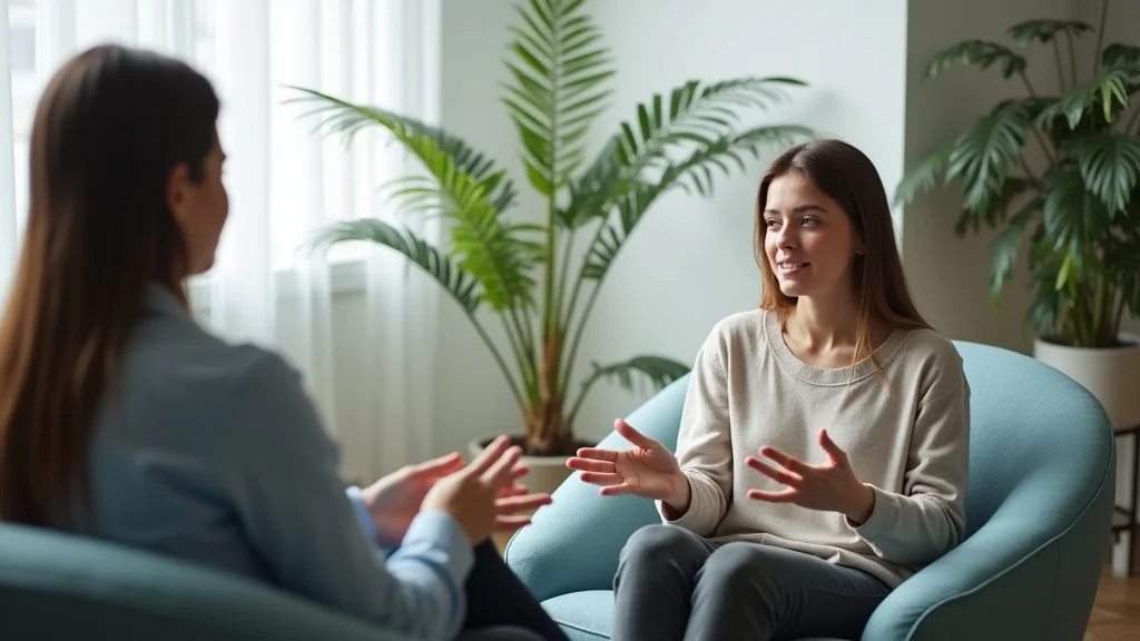 Couple during a therapy session—calm expressions, reflecting on couples infidelity recovery with a supportive therapist