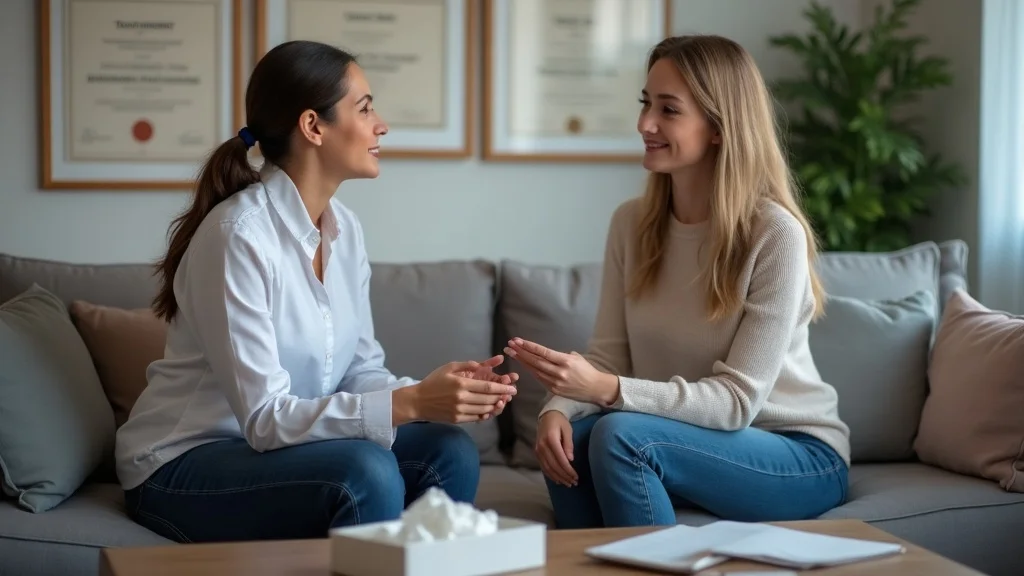 Professional therapist with couple in couples therapy, highlighting attentive listening and empathetic environment for relationship counselling