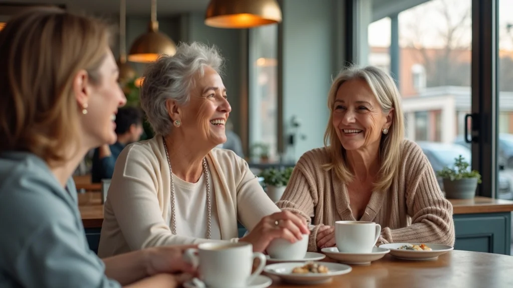 Supportive diverse midlife women bond over coffee, building confidence and mindset