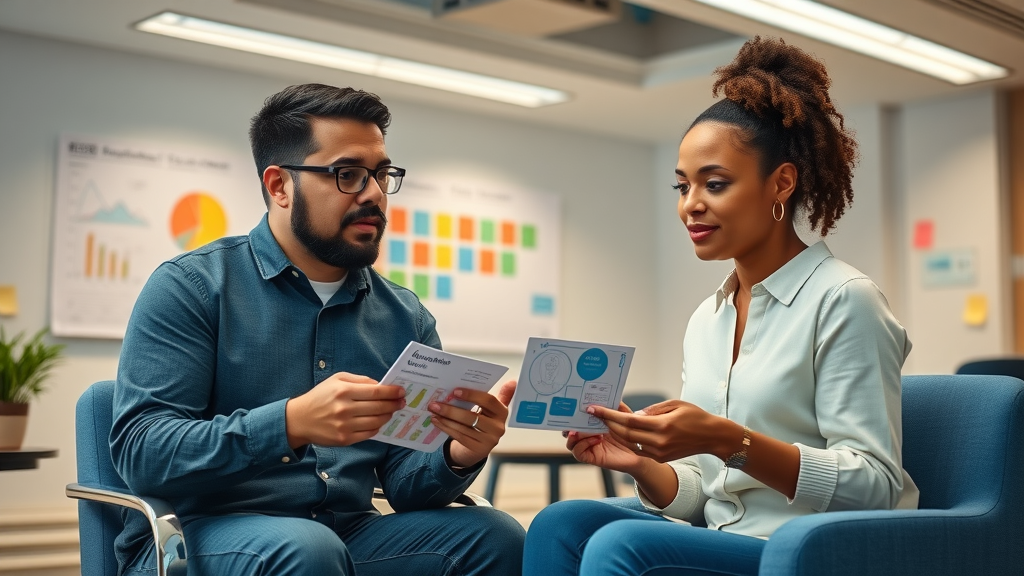neurodiverse couple using visual aids and teamwork strategies in couples counselling neurodiversity session, collaborative and positive atmosphere