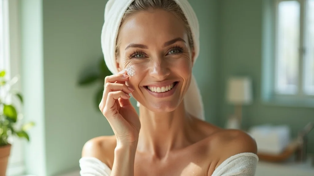 Elegant midlife woman applying serum as part of anti-aging skincare routine